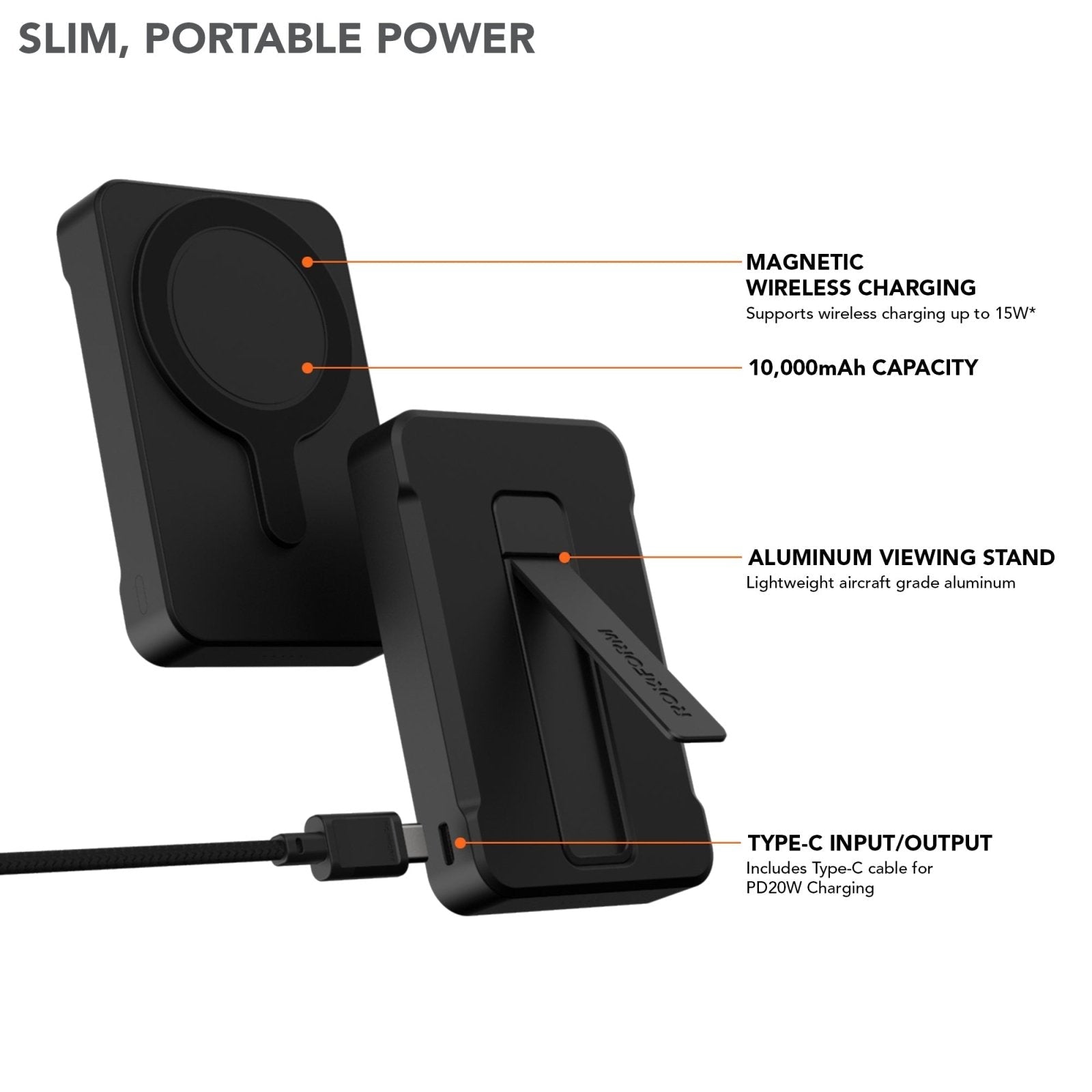 10000mAh Wireless Magnetic Power Bank with Stand