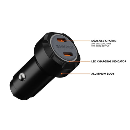 30W Dual USB-C 12V Car Charger